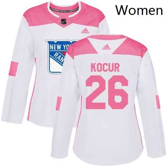 Womens Adidas New York Rangers 26 Joe Kocur Authentic WhitePink Fashion NHL Jersey